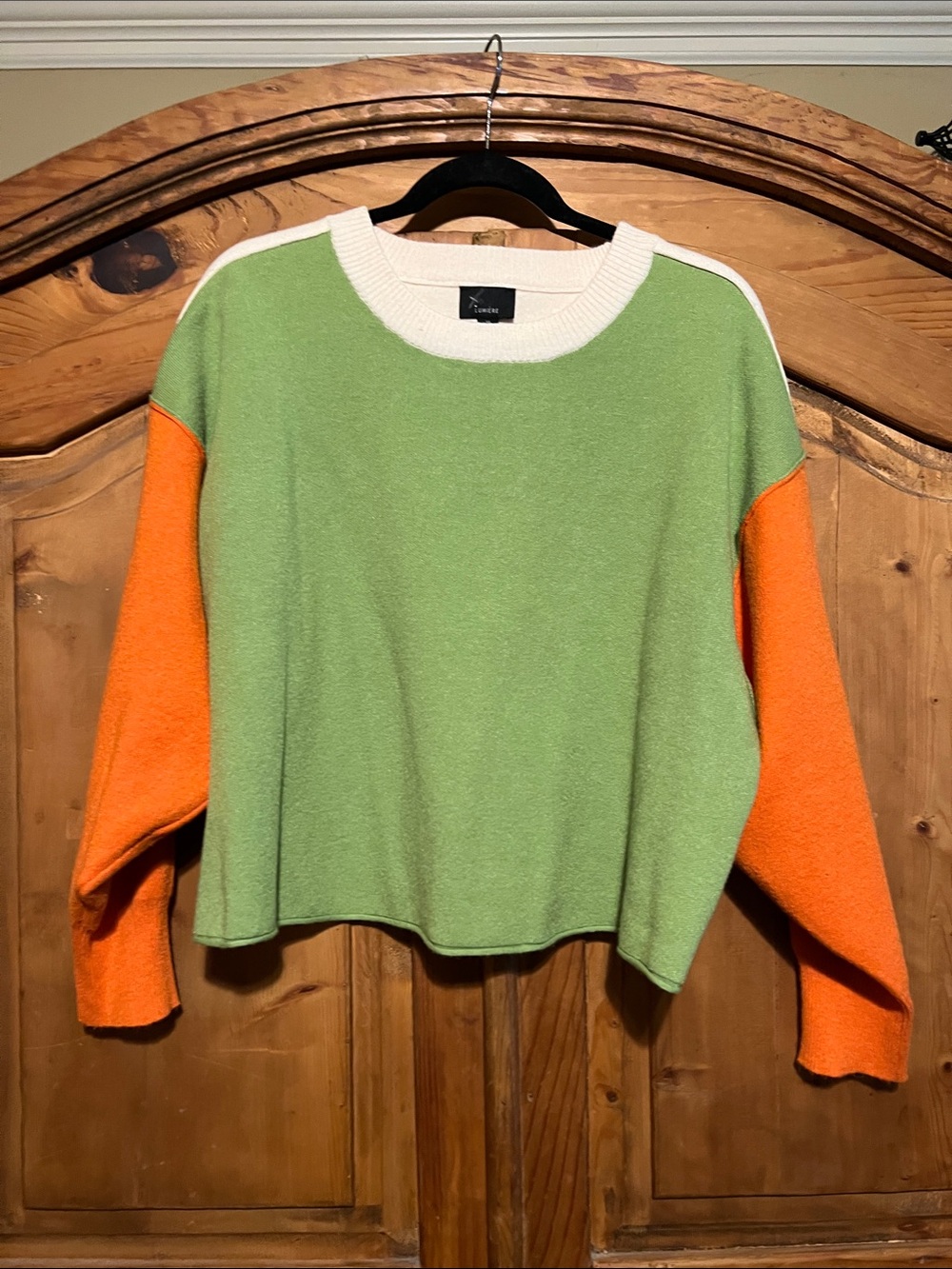 Lumiere Green, cream and Orange Colorblock Sweater